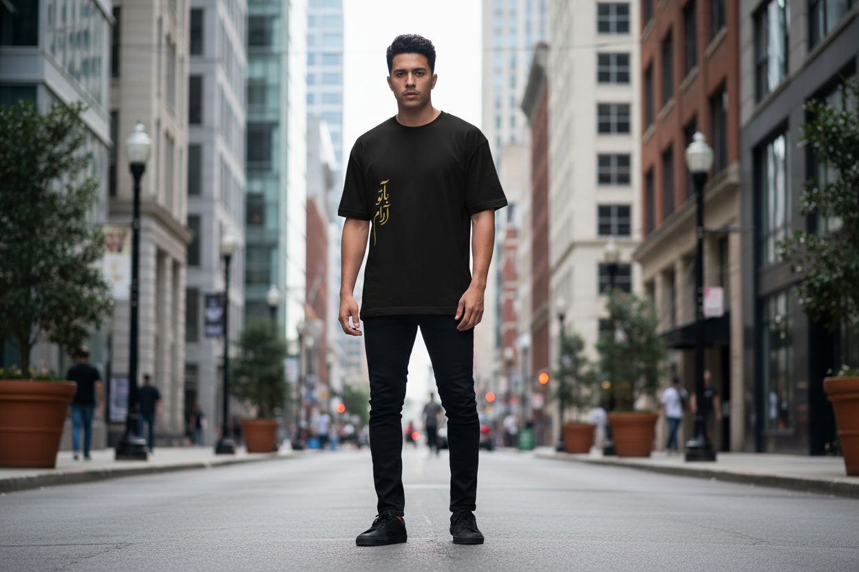 "با تو آرام" 'At Peace with You' Calligraphy Oversized Boxy Tee