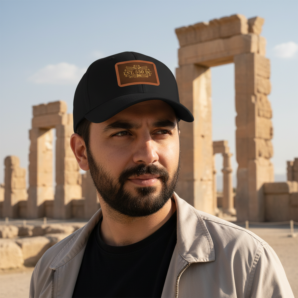 "EST. 550 BC" Leather Patch Baseball Hat