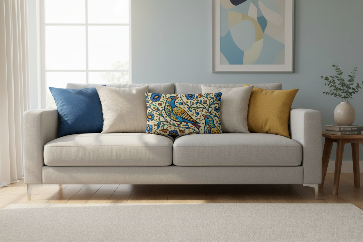 Persian Mosaic "Birds of Paradise" Throw Pillow