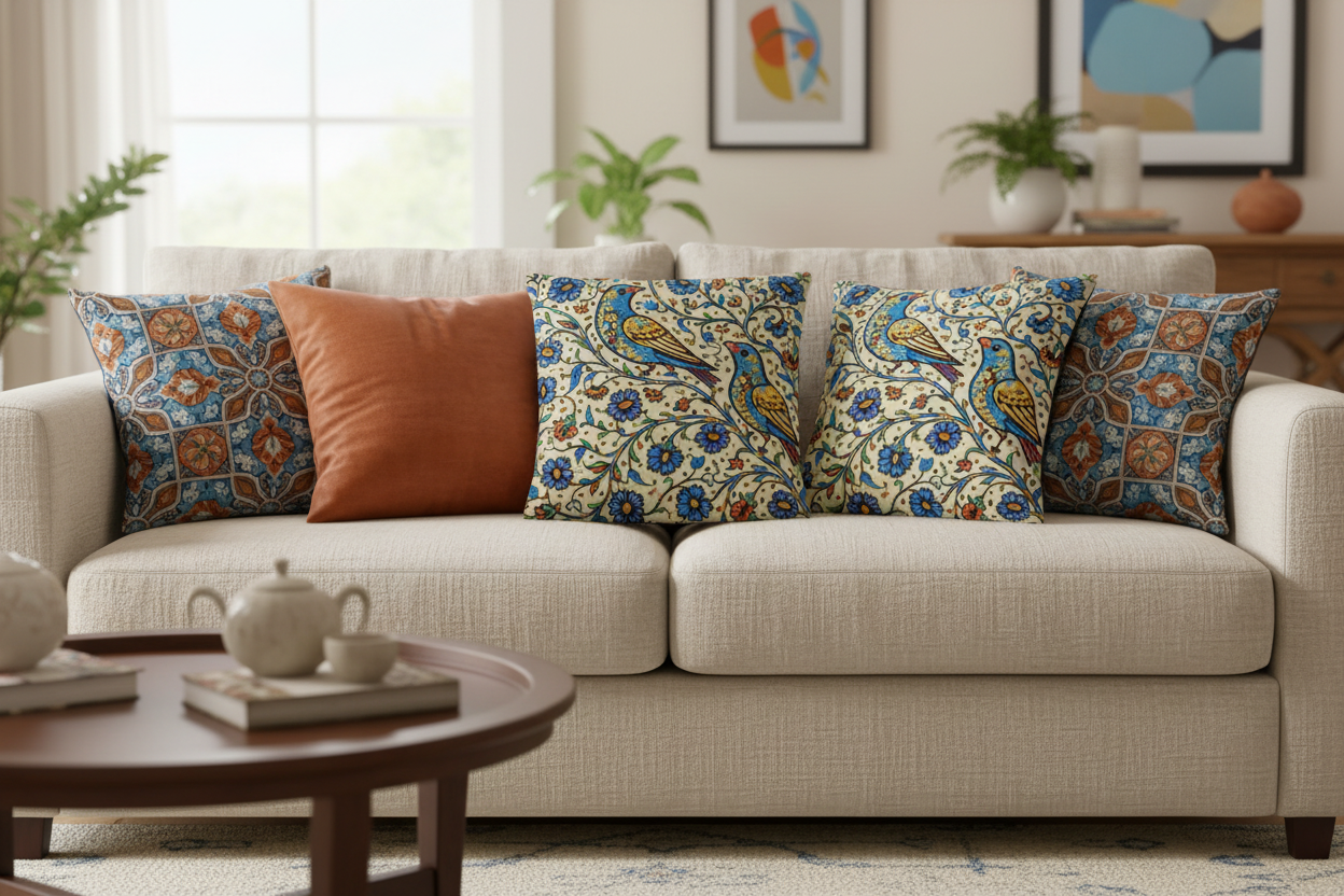 Persian Mosaic "Birds of Paradise" Throw Pillow